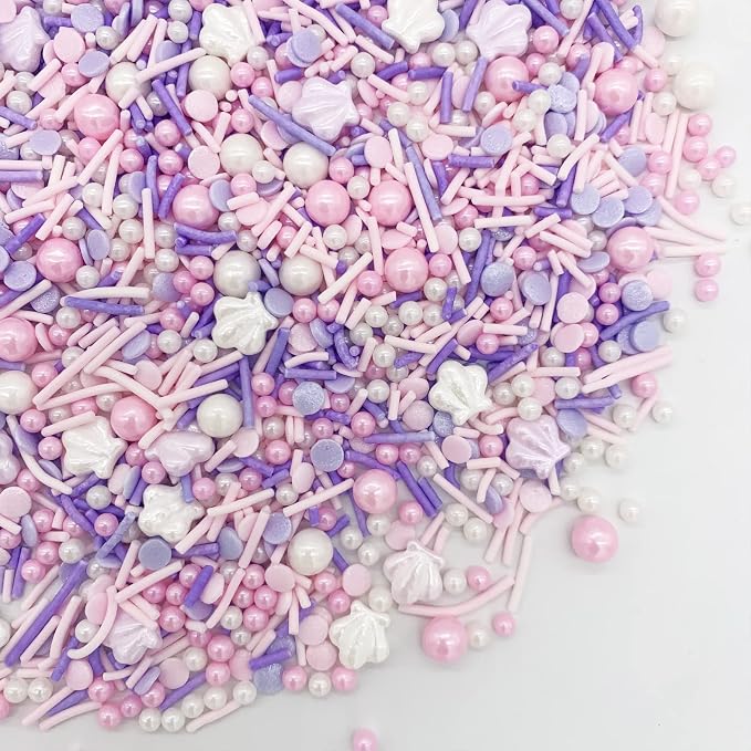Edible Summer Pink Beach Sprinkles Purple Shell Sprinkles Candy Baking Edible Cake Decorations Cupcake Toppers 120g/ 4.2oz