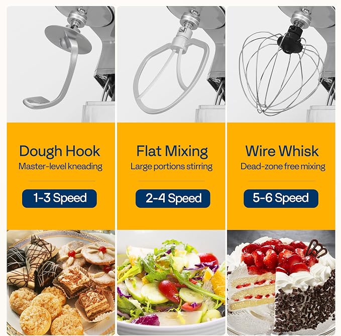 VIVOHOME 3-in-1 Stand Mixer, 6 Quart Electric Tilt-Head Kitchen Mixer with Bowl, Multifunctional Food Mixer with Meat Grinder and Blender Attachments, Dough Hook, Beater, and Whisk, Silver