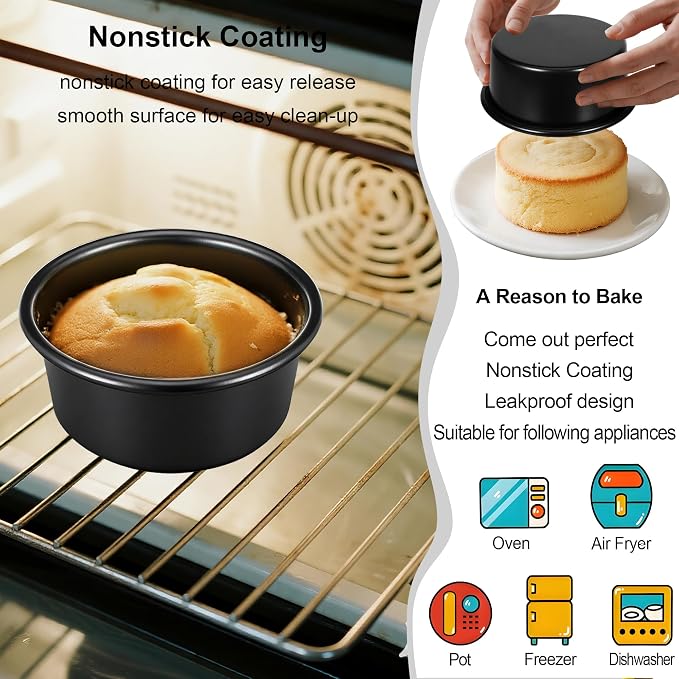 4 Inch Cake Pan Set of 5, Nonstick Cheesecake Round Cake Pans with 100 Pieces Parchment Paper, Mini Cake Tins for Baking, Non-Toxic & Leakproof Circle Cake Pan, Aluminum Material Food Grade Coating