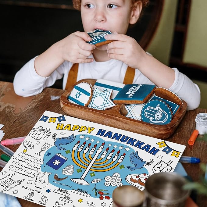45pcs Hanukkah Disposable Coloring Placemats Hanukkah Crafts for Kids Coloring Poster Party Supplies School Classroom Activities Paper Table Mats