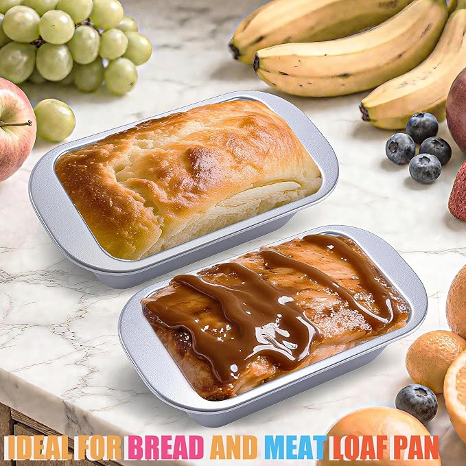 9x5 Meatloaf Pan with Drain Tray, 2-SET Nonstick Baking Loaf Pan for Roasting Meat, Bread, Turkey Meatloaf, Oven-Safe Healthy Baking Pan for Meatloaf, Banana Bread, Sandwich(Silver)