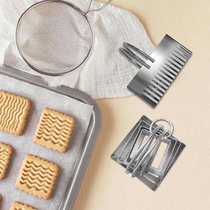 Square Biscuit Cutter Set - 5 Pcs Wave Cookie Cutters with Fluted Edge, Stainless Steel Cookie Shaper with Handle for Dough Cutting Baking Tools