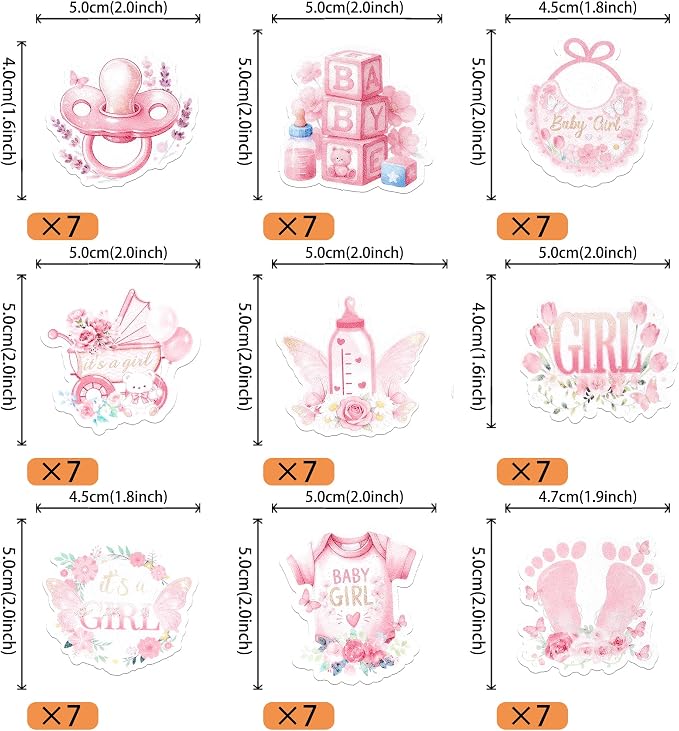 63 PCS Edible Baby Shower Cupcake Toppers Bottle Carriage Oh Baby Girl Cupcake Picks Edible It's a Girl Cupcake Decorations for Gender Reveal Baby Shower Birthday Party Cake Decorations Supplies Pink
