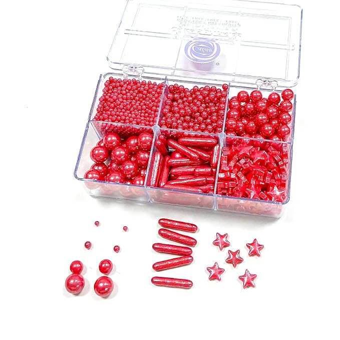 Homipooty Edible Red Pearl Sugar Sprinkles 130g/4.58oz Red Pearl Star Sprinkles For Cake Decorations Wedding，Cookies，Ice Cream, Cupcake Toppers, Halloween Christmas Supplies