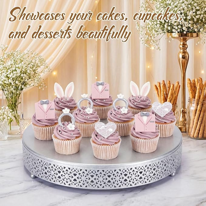 Wenqik Cake Stand 20 Inch Round Metal Cupcake Dessert Wedding Cake Stand Cookies Display Holder Fruit Serving Tray for Table Wedding Birthday Anniversary Party(Silver)