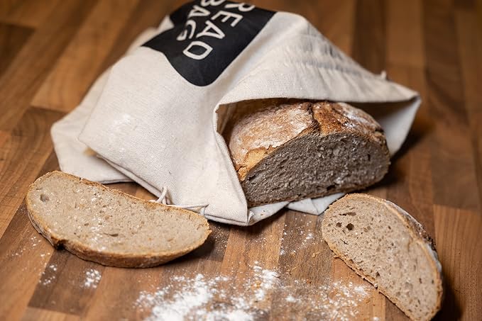 2 x Plastic Lined Bread Bags For Homemade Bread/Homemade Bread Storage Linen - XL 44cm x 35cm
