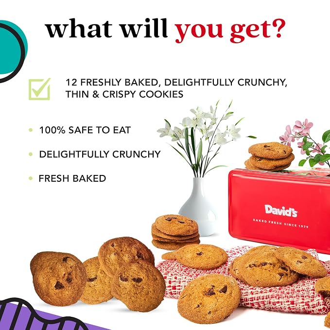 David's Cookies Freshly Baked Cookies Assortment - Delicious Handmade Soft Variety - Exquisite Gourmet Gift for Friends & Family on Special Occasions - Thin & Crispy Cookies in Mini Sweet Sampler Tin