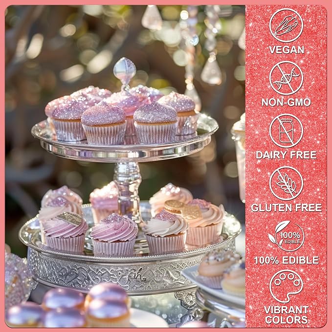 Red Edible Glitter - 5g Food Grade Cake Decorating Shimmering Glitter, Edible Sprinkle Luster Dust for Drinks, Chocolates, Fondant, Strawberries, Cupcakes, Candy, Easter Cookie - Vegan