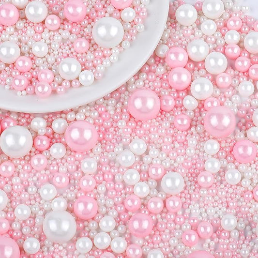 Pink & White Pearl Sprinkles for Cake Decorating, 130g/4.6oz Edible Pearl Sprinkles, Baking Cupcakes, Donuts, Macarons Toppings