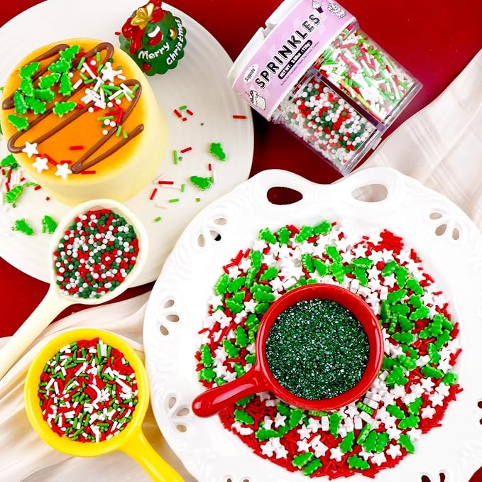 Suggozo Christmas Sprinkles, Edible Sprinkles for Cake Decorating, Christmas Cookies, Cupcakes, Cakes & Holiday Desserts, 110g/3.88oz