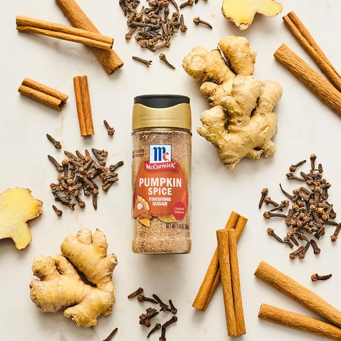 McCormick Finishing Sugar, Pumpkin Spice, Limited Edition, Sweet Blend of Warm Pumpkin Spices, The Perfect Finish for Cookies, Muffins, Pancakes, Bread, and More, 3.66 oz