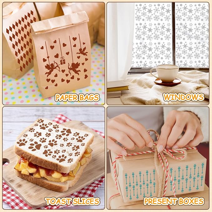 42PCS Cookie Stencils Reusable Cookie Cake Stencils Royal Icing, Plastic Baking Stencil for Cake Decorating Buttercream Dessert Coffee DIY Drawing Birthday Party (Random Style 5.5In)