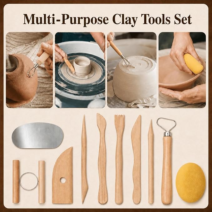 47PCS Pottery Tools Kit, Clay Sculpting and Ceramic Carving Tools for Polymer Clay Modeling, Shaping, Trimming and and DIY Art Projects, for Beginners and Artists