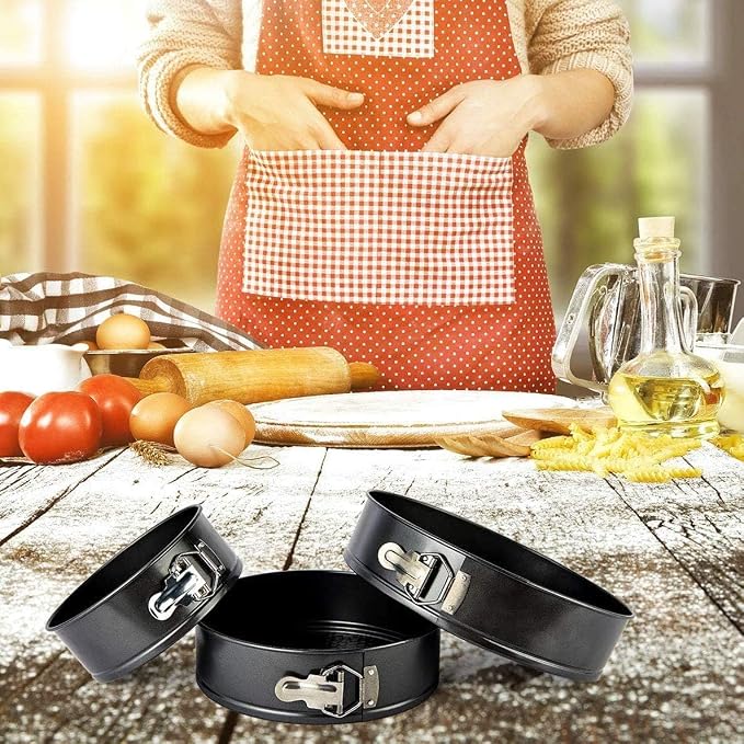 Set of 3 Round Non-Stick Springform Cake Pans with Removable Bottom, Leak-Proof Hinged Baking Molds for Cheesecake and Sponges (3)
