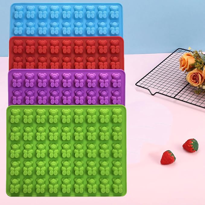Gummy Candy Molds - 4Pcs Silicone Gummy Bear Molds With 2pcs Dropper,Non-stick and Bpa Free for Mini Candy Chocolate Gummies Baking