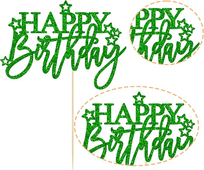 Gyufise 1Pcs Happy Birthday Cake Topper Glitter Happy Birthday Cake Pick for Celebrating Happy Birthday Anniversary Theme Party Cake Decorations Supplies Light Green