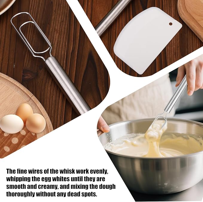 Danish Dough Whisk & Cutter, 30cm/12in Stainless Steel Sourdough Stirrer Heat-Resistant Dough Cutter Bread Making Tools and Baking Supplies for Pastries Cakes Sourdough Pizza