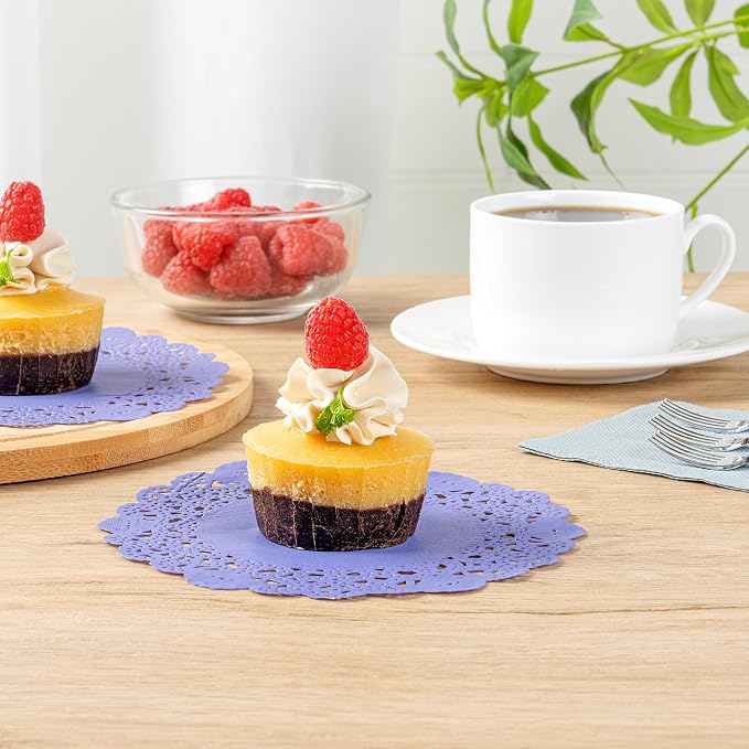 Restaurantware-Pastry Tek 6 x 6 Inch Placemat, 4000 Disposable Table Doilies - Elegant Lace Finish, Long Lasting, Purple Paper Placemat, for Pastries, Cupcakes, Desserts