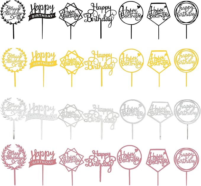 Acrylic Happy Birthday Cake Topper Birthday Cupcake Topper Cake Pick Decorations for Birthday Party Cake Desserts Pastries 4 Colors 7 Styles