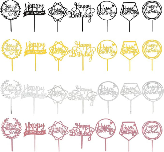 Acrylic Happy Birthday Cake Topper Birthday Cupcake Topper Cake Pick Decorations for Birthday Party Cake Desserts Pastries 4 Colors 7 Styles