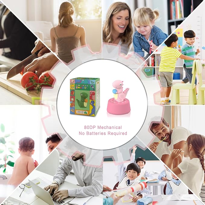 ELE DEPI 60 Minutes Mechanical Kitchen Timer,Cute Dinosaur Timer for Kids,Wind Up Egg Timer for Cooking,Reading,Classroom and Do Sports. (Pink)
