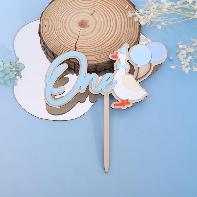 Wooden One Silly Goose 1st Birthday Cake Topper - Silly Goose First Birthday Decorations,Baby Girl 1st Party Decor (blue)