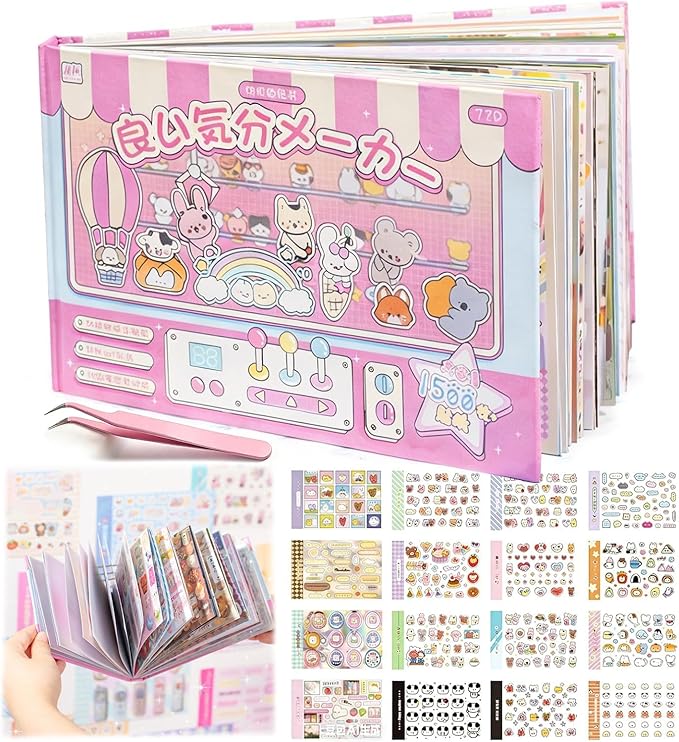 1500+ Mini Cartoon Stickers, Kawaii Stickers, 72 Sheets Japanese Sticker Book, Die-Cut DIY Journal Decoration, Scrapbooking, Planner, Gift