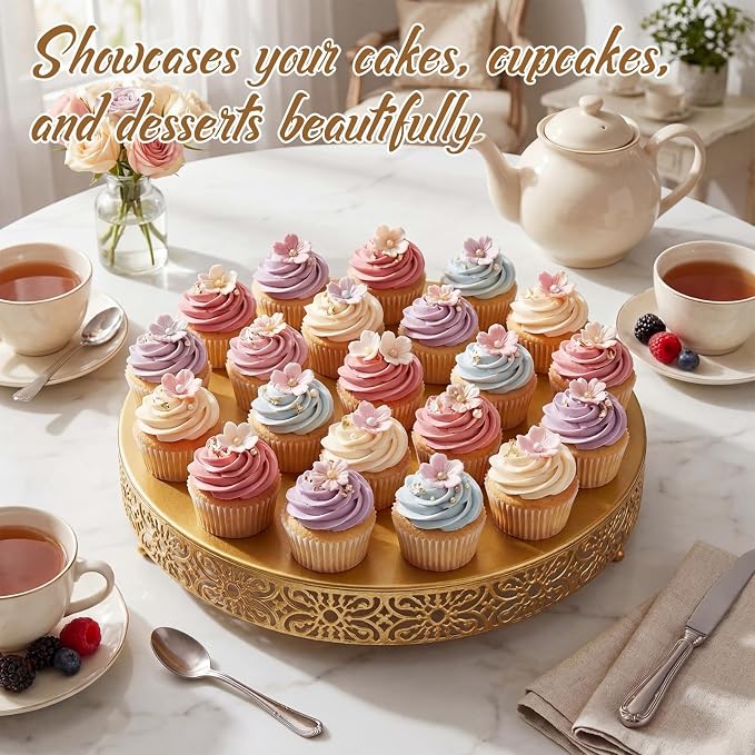 Wenqik 20 Inch Cake Stand Round Metal Cupcake Dessert Wedding Cake Stand Cookies Display Holder Fruit Food Serving Tray for Table Wedding Birthday Anniversary Party Decor (Gold)