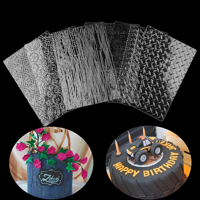 Ocmoiy Tire Molds for Chocolate & Fondant Cake Decoration, 6 Pack Tire Tread Truck Wheels Wood Grain Impression Mats Fondant Molds for Clay, Sugar, Gum Paste, Cookie, Cupcake