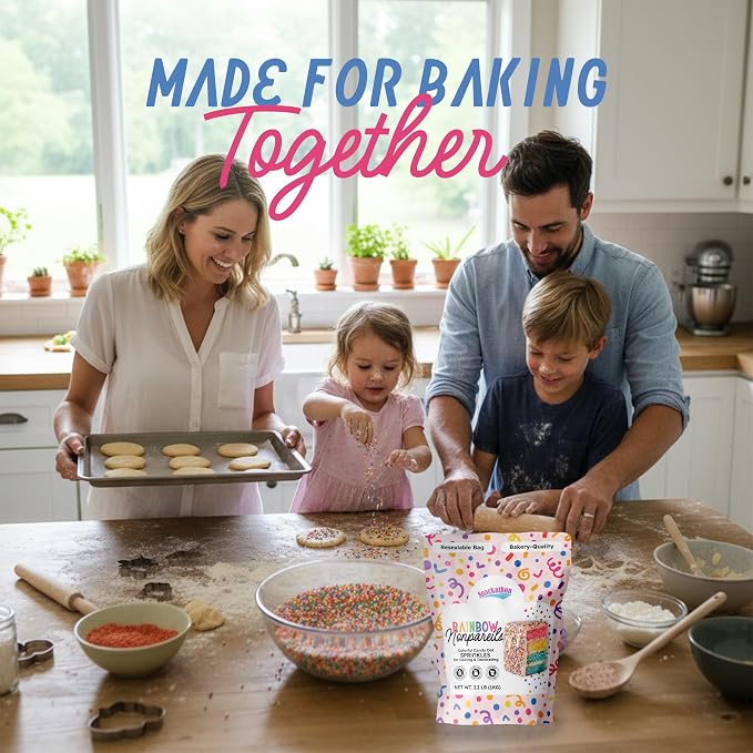 Snackathon Sprinkles for Baking & Decorating, Rainbow Nonpareils, 2.2 LB Bulk Resealable Bag – Colorful Candy Dot Toppings for Cupcakes, Birthday Cakes, Cookies, Ice Cream & Desserts