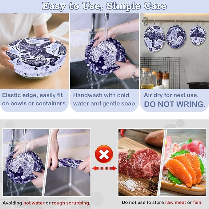 5-Size Reusable Beeswax Bowl Covers for Bread Proofing, Cotton Cloth Flexible Beeswax Wraps for Food Storage(Humpback Whale)