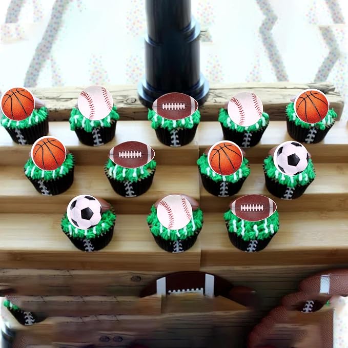 60 PCS Edible Sports Cupcake Toppers Baseball Cupcake Picks Football Soccer Ball ToothPicks Rugby Basketball Cake Decorations for Balls Theme Baby Shower Birthday Party Food Decorations Supplies