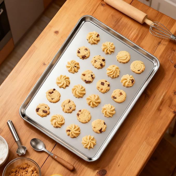 Pack Jelly Roll Pan Set of 2, 15.9” x 12” Stainless Steel Cookie Sheets for Baking, Non Stick Baking Sheets for Oven Heavy Duty Baking Trays