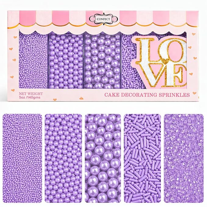 Confect Sprinkle Unicorn Paradise Edible Sprinkles – Assorted 5-Pack for Cake & Cupcake Decorating | Lavender Pearl Sprinkles Mix with Dragees, Jimmies & Sparkling Sugar | Vegan, Gluten-Free, Nut-Free – 5 Oz