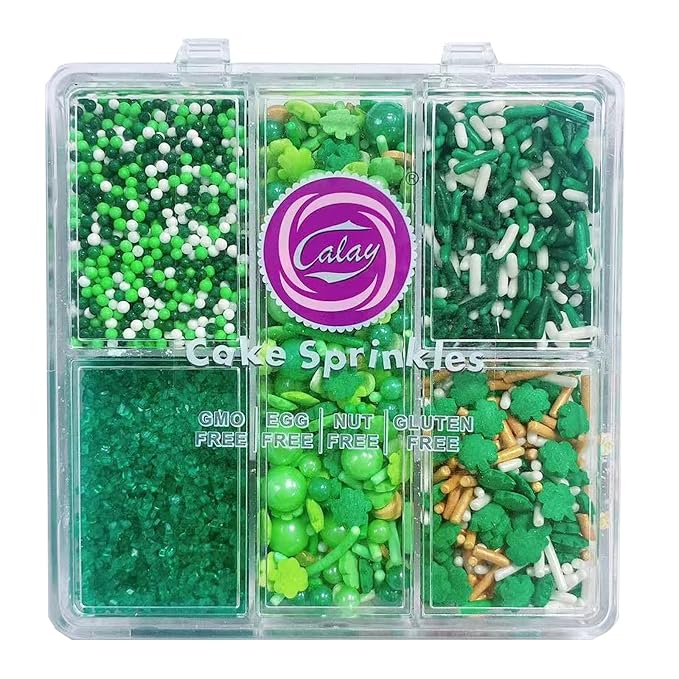 PhilaeEC St Patricks Mix Sprinkles Edible for Cake Decoration Green White Shamrock Nonpareils Jimmies Sprinkles Cake Baking Cookie Cupcake Toppers Decoration Supplies