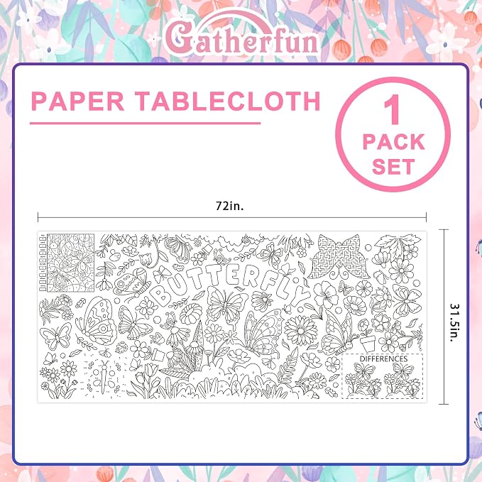 Butterfly Birthday Party Giant Coloring Poster - 31.5X 72 Inches - Versatile Classroom Wall Décor & Butterfly Birthday Decorations-Poster or Table Cover for School Parties and Special Events
