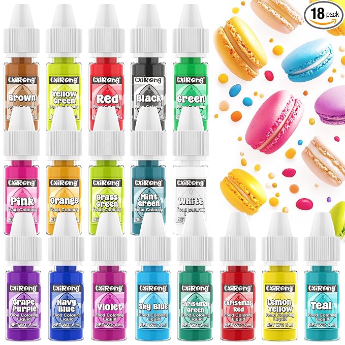 Food Coloring Liquid - 18 Vibrant Colors Food Dye Colorantes Para Reposteria, Highly Concentrated Cake Decorating Food Coloring for Icing, Cake, Baking, Frosting, Easter Egg, Macaron, Slime - 6ml