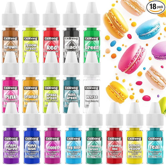 Food Coloring Liquid - 18 Vibrant Colors Food Dye Colorantes Para Reposteria, Highly Concentrated Cake Decorating Food Coloring for Icing, Cake, Baking, Frosting, Easter Egg, Macaron, Slime - 6ml
