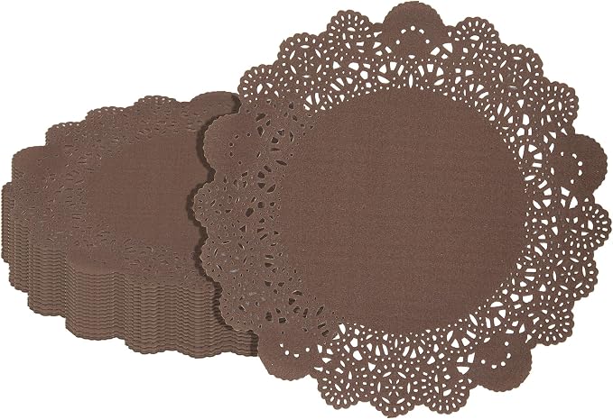 Restaurantware-Pastry Tek 8 x 8 Inch Paper Lace Doilies, 4000 Round Disposable Table Doilies - Elegant Lace Finish, Long Lasting, Brown Paper Lace Doilies, for Pastries, Cupcakes, Desserts