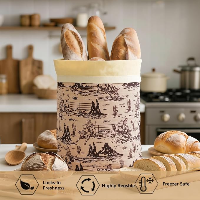 Western Reusable Beeswax Bread Bags for Homemade Bread & Sourdough, 2-Pack XL Airtight Food Storage Bags, Organic Cotton Linen Covers - Freezer-Friendly Freshness Preservation Keeps Fresh Longer