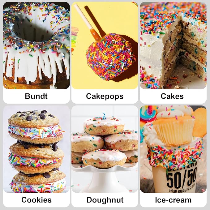 HUEBEATY Dye Free Rainbow Neon Colored Jimmies Sprinkles Variety Pack– 180g | Natural Primaty Color Sprinkles, Rainbow Color Jimmies Variety Pack for Cakes, Cupcakes, Cookies, Ice Cream and Kids Baking