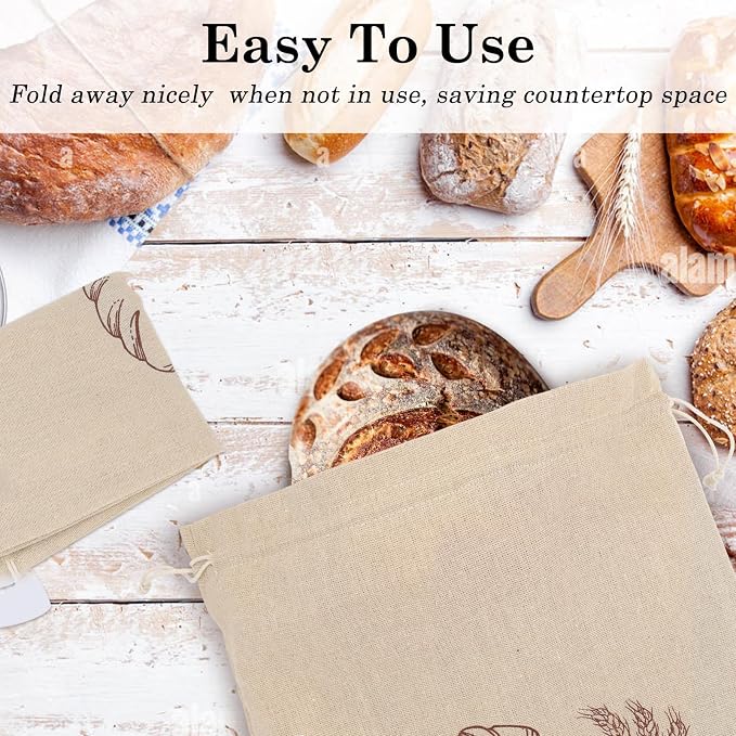 2 Pack Reusable Linen Bread Storage Bags with Plastic Lining, Sourdough Bread Keeper for Home Bakers, 12x15 Inch (1 pattern)