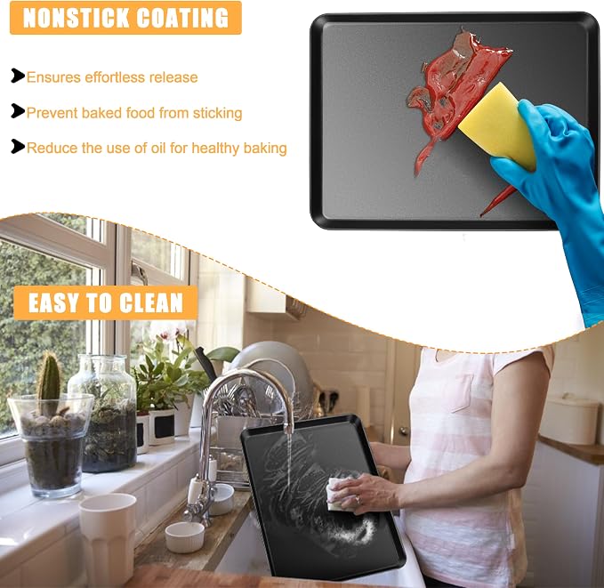 E-far Nonstick Baking Sheet with Rack Set, 12.5 x 9.5 x 1 Inch Cookie Sheet Baking Pans with Cooling Racks, Warp Resistant & Heavy-Duty, Non-Toxic & Easy Clean (2 Pans + 2 Racks)