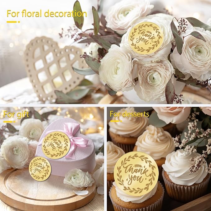 20Pcs Gold Thank You Cupcake Topper Acrylic Mirror Birthday Cake Toppers Thanksgiving Cake Toppers for Decorations Gold Topper for Mother's Gift Flower Party Teacher Appreciation DIY Crafts Decor
