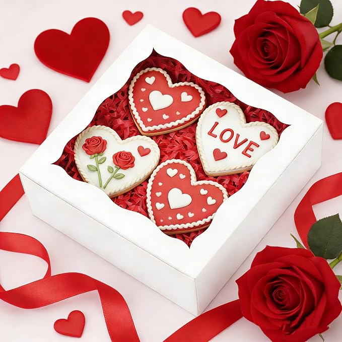 50 Pack 5x5x2.5 Inch Bakery Boxes Cookie Boxes with window Treat Box Chocolate Covered Strawberries Box for Macaroon Dessert Cupcake Pastry Muffins