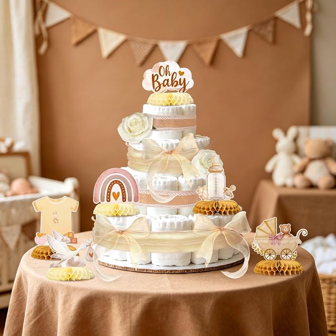 Boho Baby Shower Diaper Cake Decorating Kit Party Supplies Gender Reveal Decorations Baby Shower Gifts Cake Topper