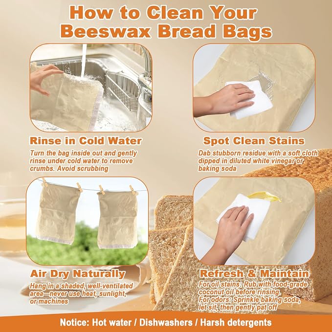 Bread Bags for Homemade Sourdough Bread, Reusable Beeswax Bags for Sourdough, 2 Pack Large Linen Bread Bags and 20 Paper Sleeves for Sourdough Baked Food Storage & Gifts