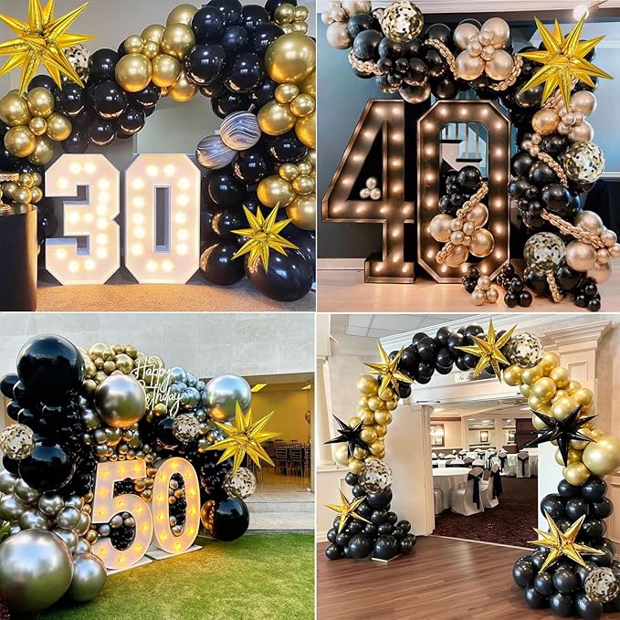 Black and Gold Balloon Arch Kit, Black and Gold Party Decorations for Birthday 2026 Graduation Retirement Masquerade Anniversary Party Decorations