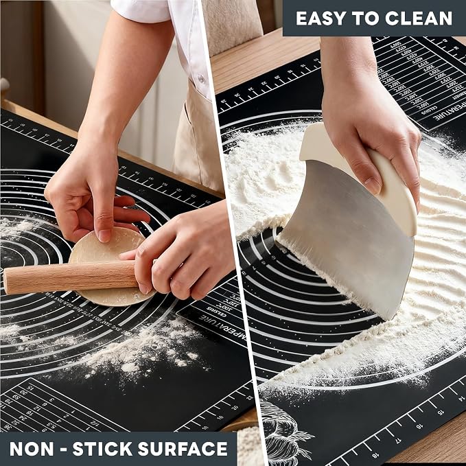 Extra Large Baking Mat - 28" Silicone Pastry Mat, Reusable Non-Stick Dough Mat with Measurement for Fondant, Rolling Dough, Pie Crust, Pizza and Cookies, Black