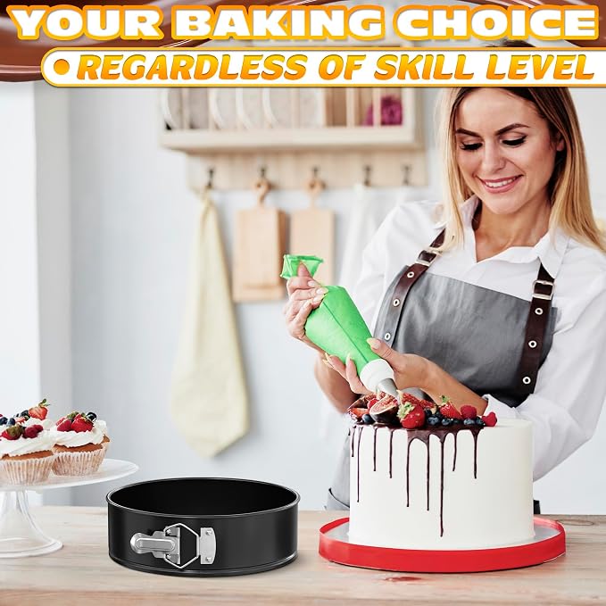 Spring Form Pan for Cheesecakes - Leak Resistant Springform Pan Set, Easy-Open Latch and Removable Bottom for Cake Lift, Nonstick Round Cake Pans Set 4 7 9 Inch, 60 Parchment Liners, Oven Safe to 450F